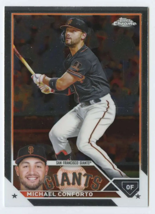 Michael Conforto San Francisco Giants baseball card in batting stance 2023 Topps Chrome