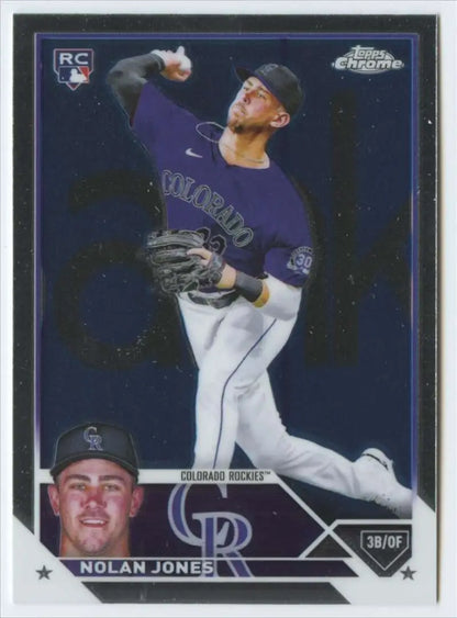Nolan Jones Topps Chrome rookie card for Colorado Rockies 2023 season