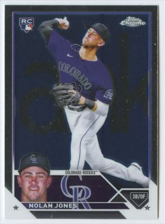 Nolan Jones Topps Chrome rookie card for Colorado Rockies 2023 season