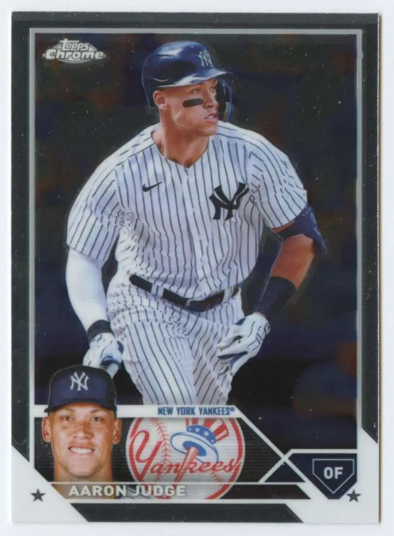 Aaron Judge New York Yankees baseball card in pinstripe uniform from 2023 Topps Chrome
