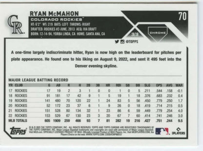Ryan McMahon 2023 Topps Chrome baseball card for Colorado Rockies statistics