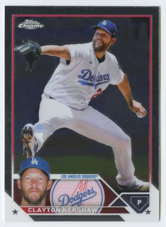 Clayton Kershaw 2023 Topps Chrome baseball card of Los Angeles Dodgers NM-MT condition