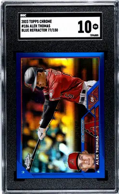 Graded Topps Chrome Alek Thomas baseball card Blue Refractor 77/150 SGC 10