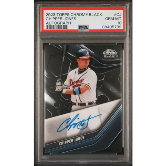 2023 Topps Chrome Black #CBA-CJ Chipper Jones PSA 10 GEM MINT Auto Atlanta Braves Baseball Card