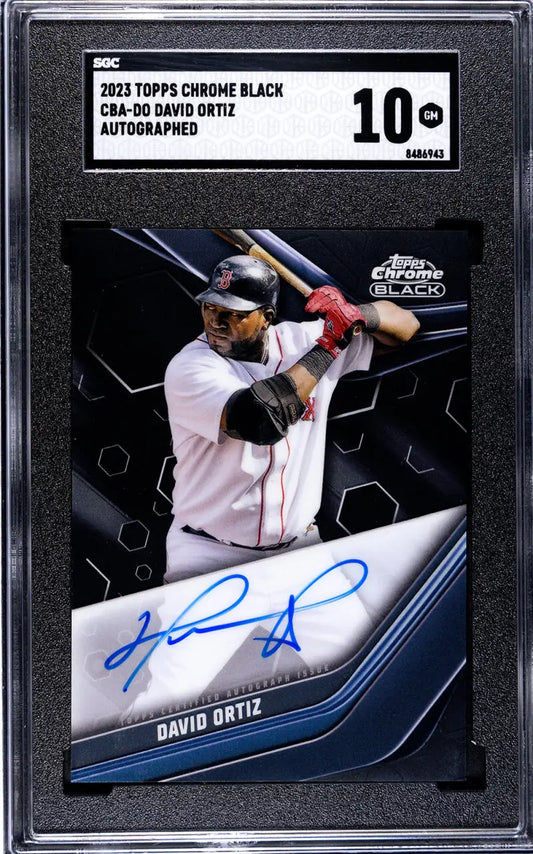 Graded David Ortiz autographed Boston Red Sox baseball card from 2023 Topps Chrome Black
