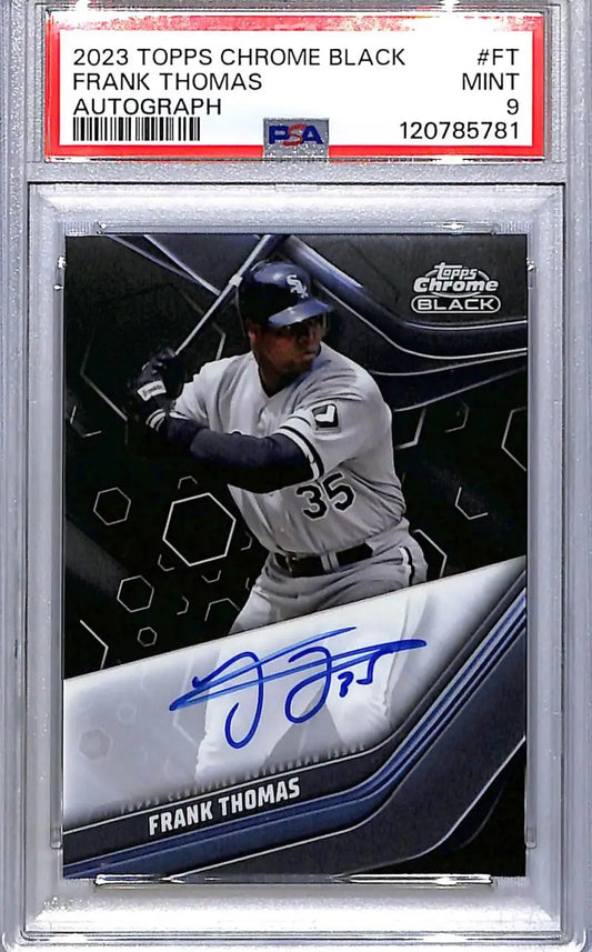 Graded 2023 Topps Chrome Black Frank Thomas White Sox autograph baseball card in PSA 9 MINT