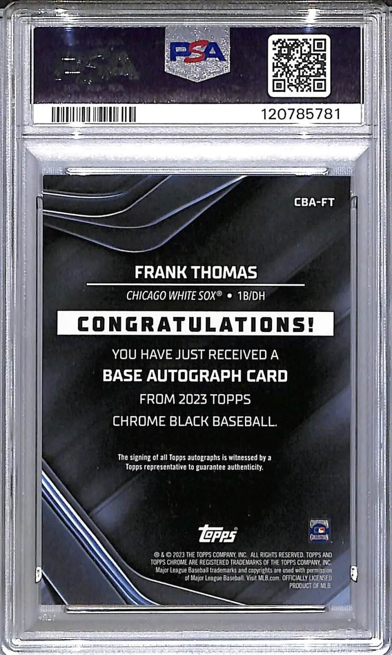 Graded Frank Thomas White Sox Topps Chrome Black trading card with autograph PSA 9 MINT