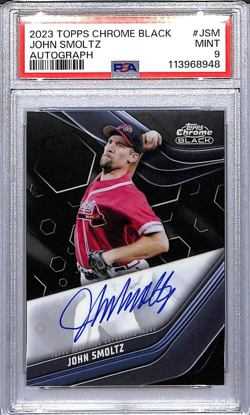 Autographed John Smoltz baseball card from Topps Chrome Black featuring Atlanta Braves player