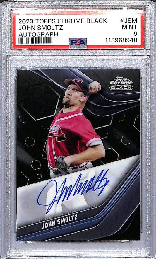 Autographed John Smoltz baseball card from Topps Chrome Black featuring Atlanta Braves player