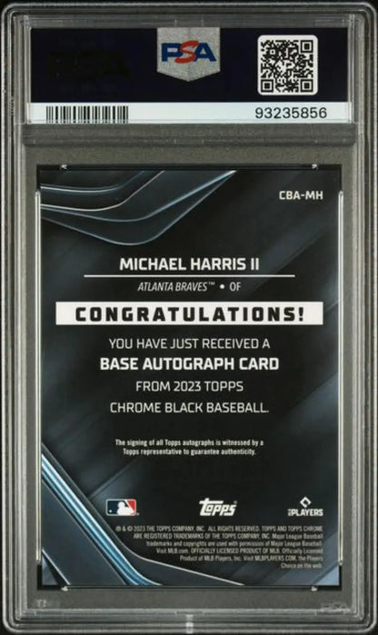 PSA-graded 2023 Topps Chrome Black Michael Harris II Baseball Card with autograph redemption
