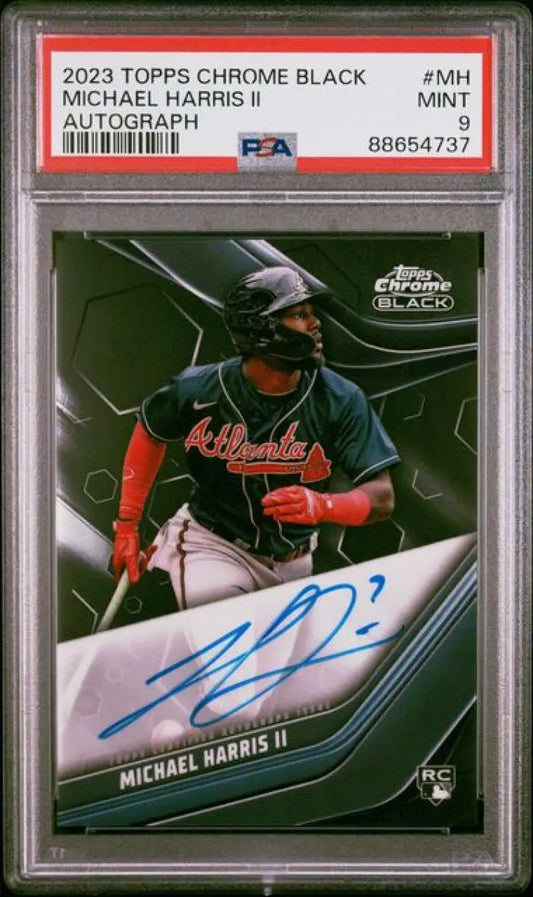 PSA-graded 2023 Topps Chrome Black Michael Harris II autographed baseball card Atlanta Braves