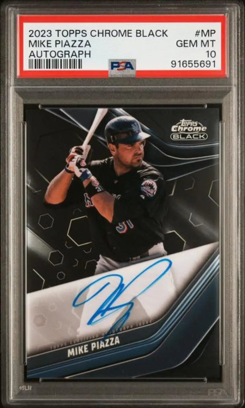 PSA 10 GEM MINT Mike Piazza 2023 Topps Chrome Black autographed baseball card image