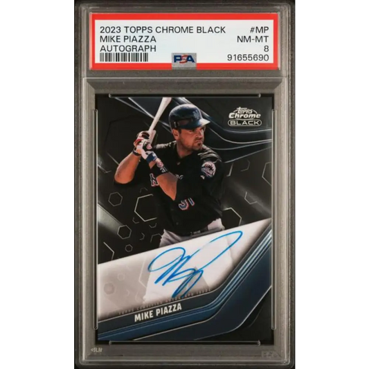 2023 Topps Chrome Black #CBA-MP Mike Piazza PSA 8 NM-MT Auto New York Mets Baseball Card