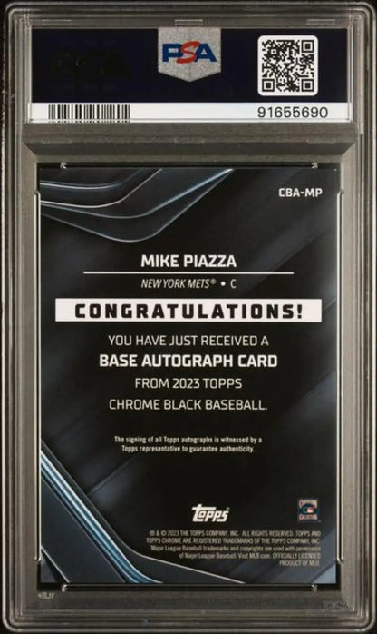 PSA-graded Topps Chrome Black Mike Piazza autograph redemption card for New York Mets