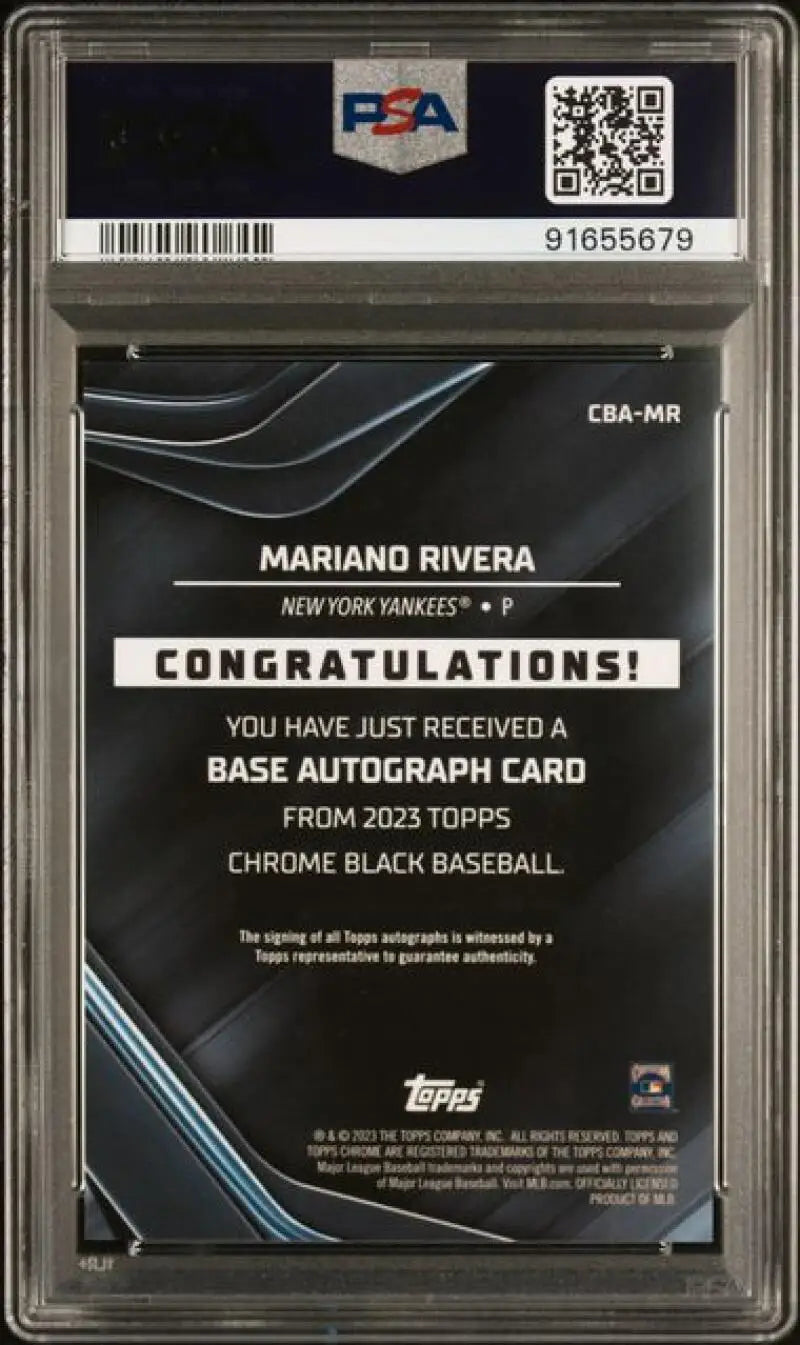 Mariano Rivera baseball card from 2023 Topps Chrome Black featuring PSA 9 Mint auto