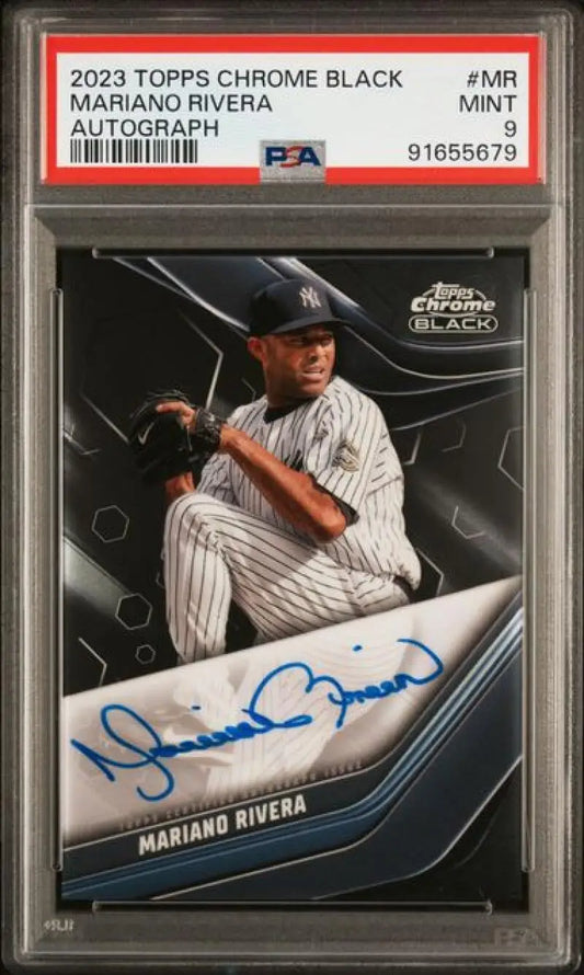Mariano Rivera autographed baseball card from 2023 Topps Chrome Black featuring Yankees player