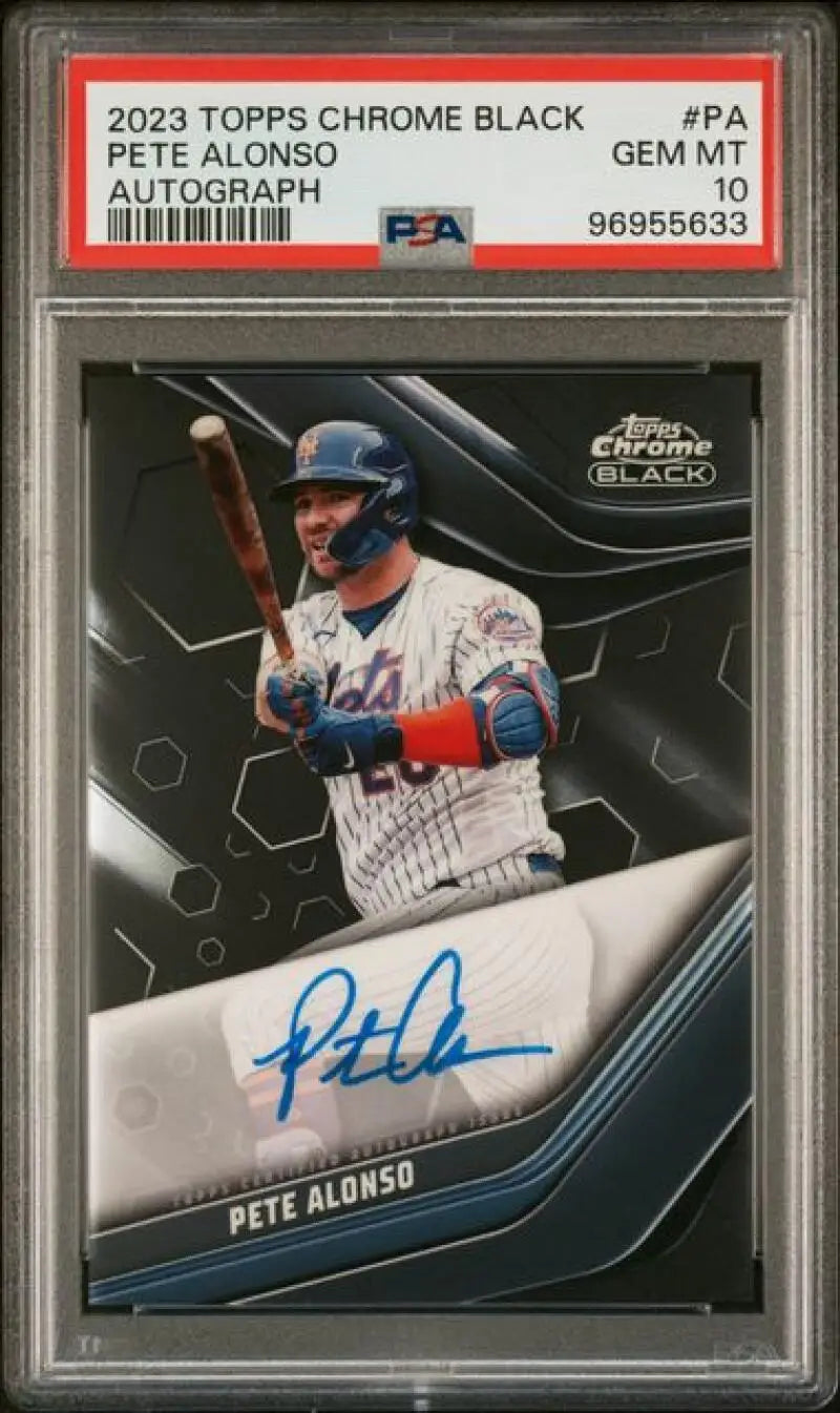 PSA 10 GEM MINT 2023 Topps Chrome Black Pete Alonso Autographed Baseball Card