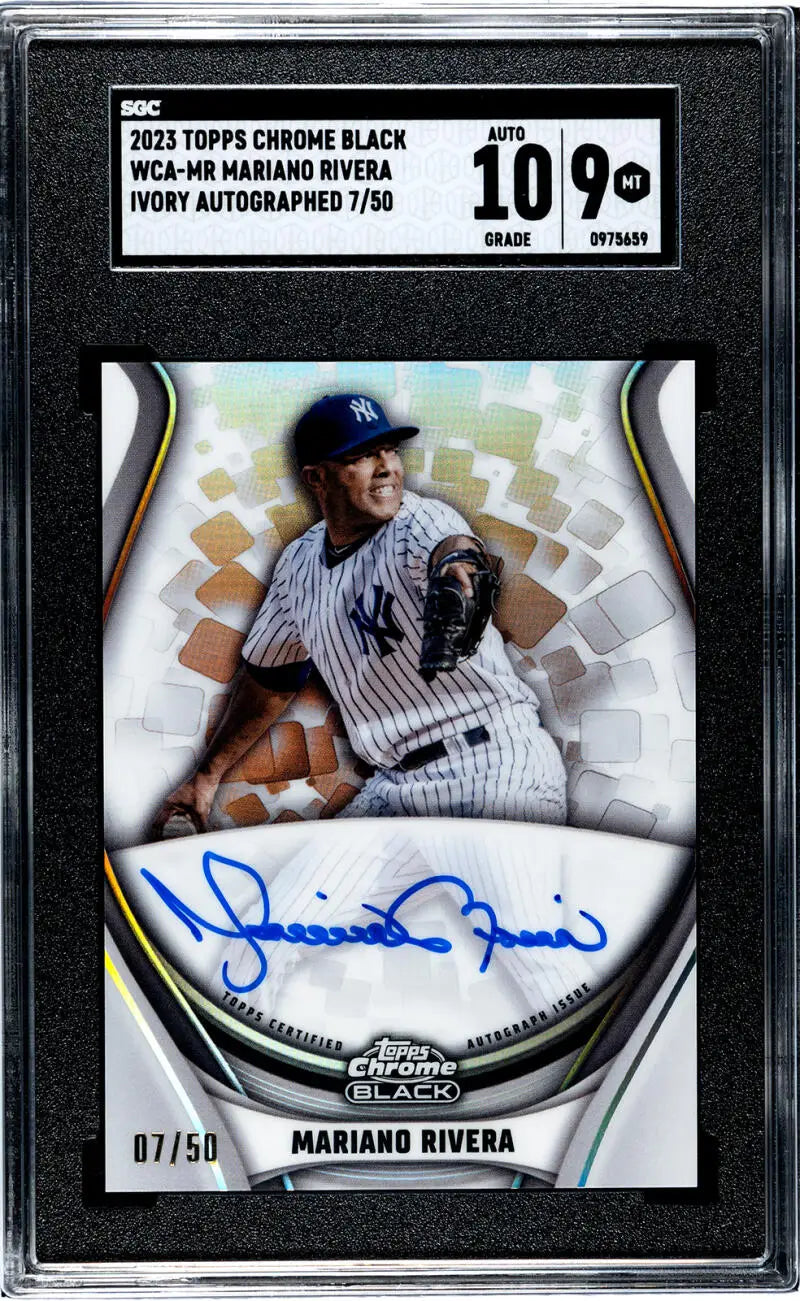 Graded Mariano Rivera autographed baseball card from 2023 Topps Chrome Black Ivory series