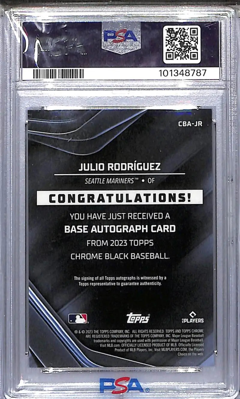 Graded Julio Rodriguez baseball card Seattle Mariners 2023 Topps Chrome Black GEM MINT