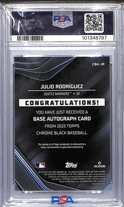 Graded Julio Rodriguez baseball card Seattle Mariners 2023 Topps Chrome Black GEM MINT