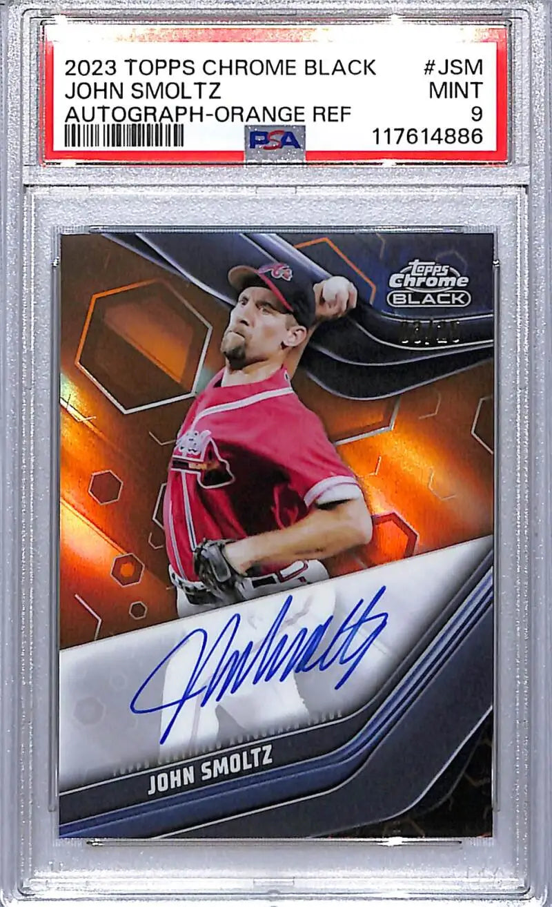 Graded John Smoltz autographed baseball card from Topps Chrome Black Atlanta Braves series