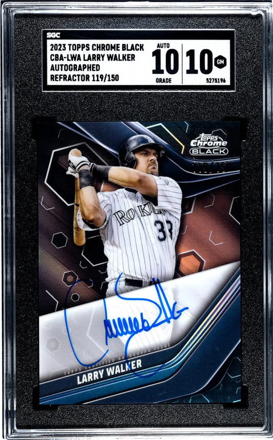 Signed 2015 Topps Chrome Black Refractor Larry Walker SGC 10 Baseball Card 119/150