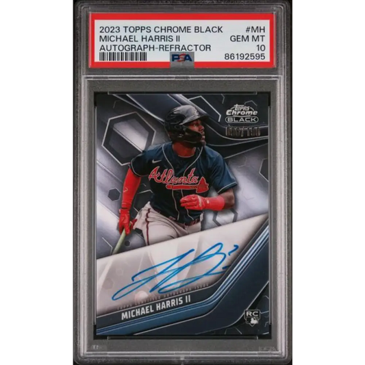 2023 Topps Chrome Black Refractor #CBA-MH Michael Harris II PSA 10 GEM MINT Auto 96/150 Atlanta Braves Baseball Card