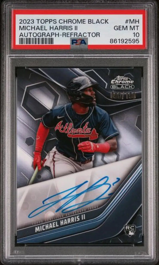 PSA 10 Michael Harris II 2023 Topps Chrome Black autographed baseball card Atlanta Braves