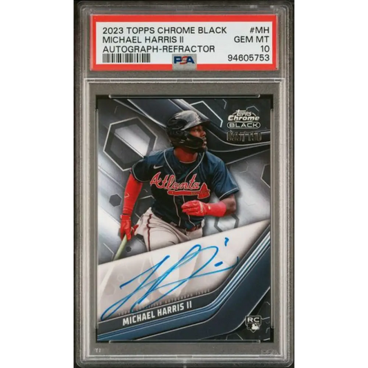 2023 Topps Chrome Black Refractor #CBA-MH Michael Harris II PSA 10 GEM MINT Auto 35/150 Atlanta Braves Baseball Card