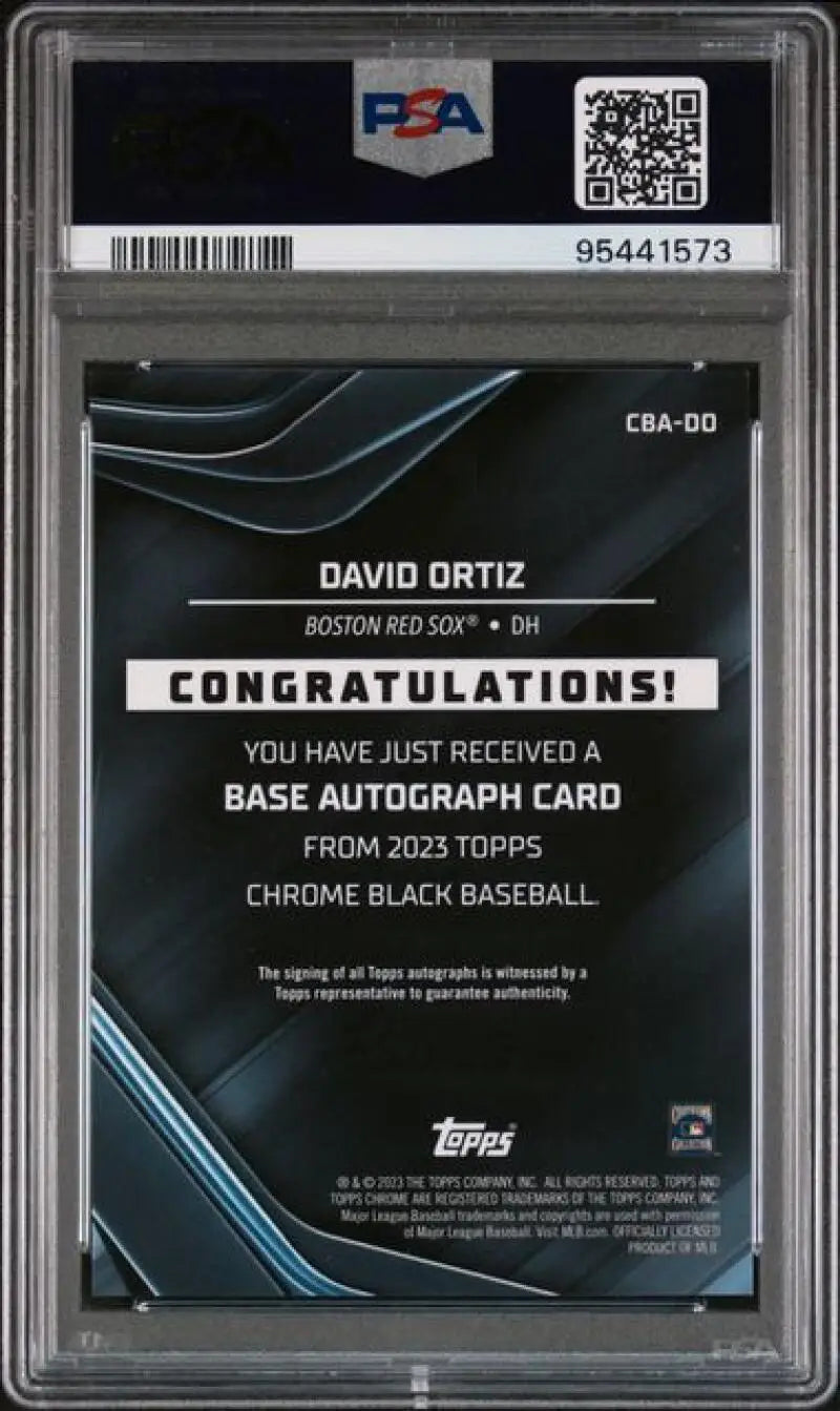 PSA-graded David Ortiz autographed baseball card 2023 Topps Chrome Black Boston Red Sox
