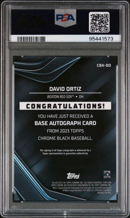 PSA-graded David Ortiz autographed baseball card 2023 Topps Chrome Black Boston Red Sox