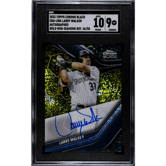 2023 Topps Chrome Black Refractor Gold #CBA-LWA Larry Walker SGC 9 MINT Auto 36/50 Colorado Rockies Baseball Card