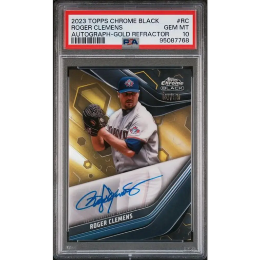 2023 Topps Chrome Black Refractor Gold #CBA-RC Roger Clemens PSA 10 GEM MINT Auto 4/50 Toronto Blue Jays Baseball Card Image 1