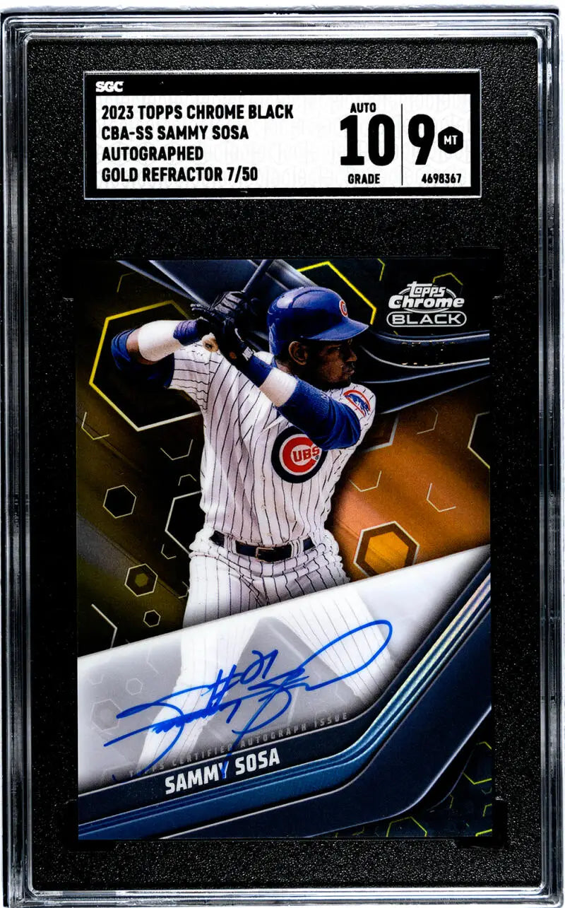2020 Topps Chrome Black Sammy Sosa autographed baseball card for Chicago Cubs