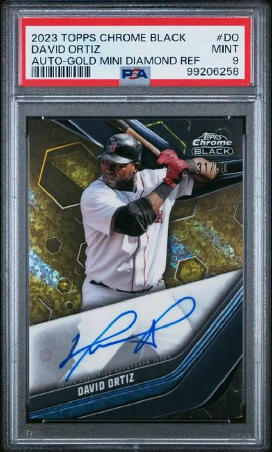 Graded David Ortiz autographed baseball card from 2023 Topps Chrome Black Refractor series