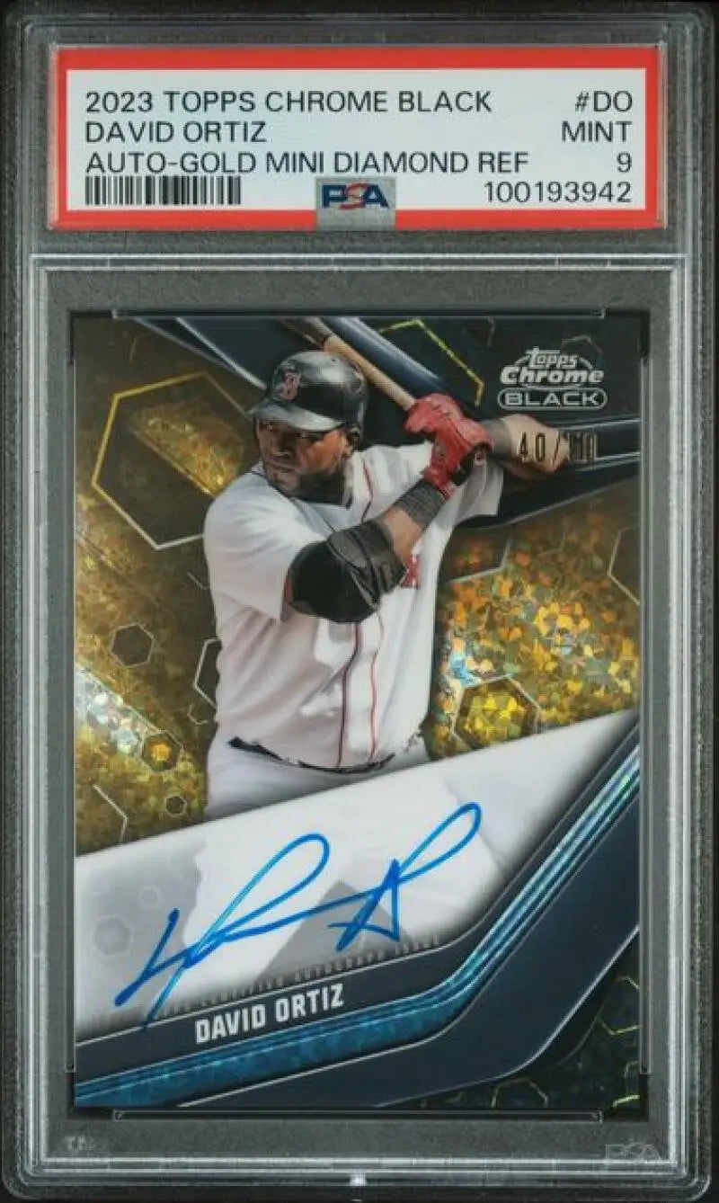 PSA-graded 2023 Topps Chrome Black Refractor Gold Mini-Diamond autographed David Ortiz card