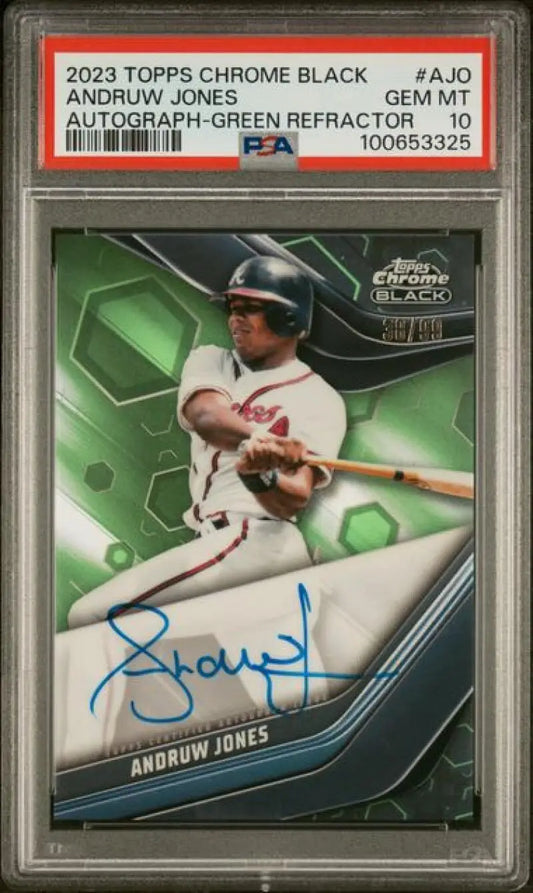 2023 Topps Chrome Black Andruw Jones PSA 10 Gem Mint Auto baseball card in batting stance