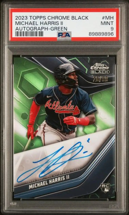 PSA 9 Mint Michael Harris II Atlanta Braves baseball card on green background