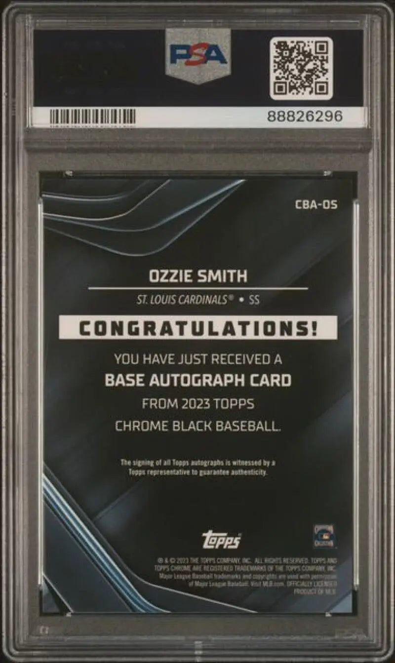 PSA-graded Ozzie Smith Autograph Redemption Card 2023 Topps Chrome Black GEM MINT Baseball