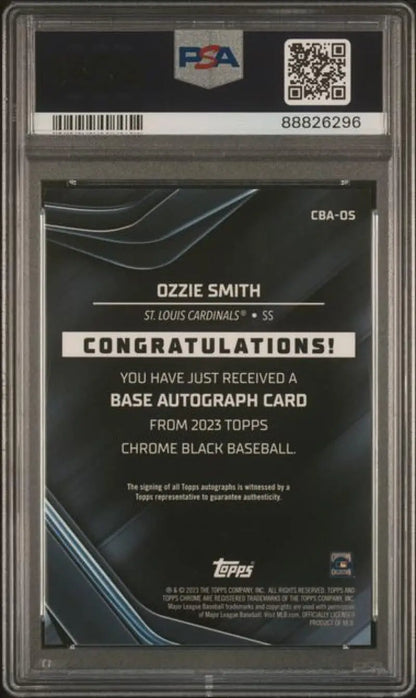 PSA-graded Ozzie Smith Autograph Redemption Card 2023 Topps Chrome Black GEM MINT Baseball