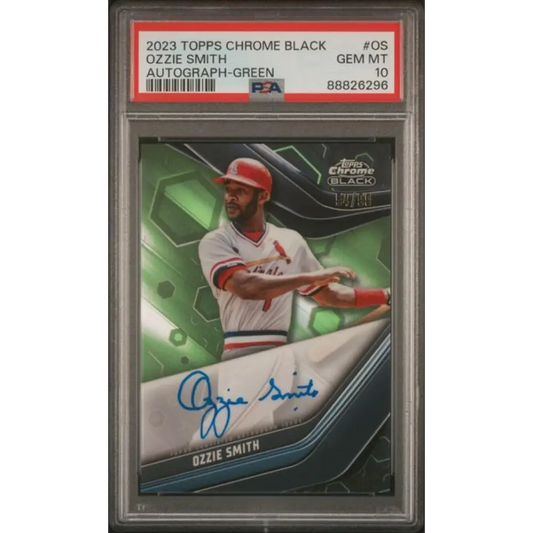 2023 Topps Chrome Black Refractor Green #CBA-OS Ozzie Smith PSA 10 GEM MINT Auto 54/99 St. Louis Cardinals Baseball Card