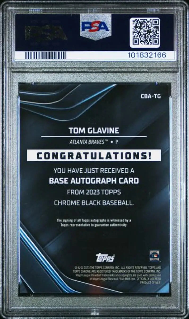 Graded 2023 Topps Chrome Black Refractor Green Tom Glavine Auto Atlanta Braves Card