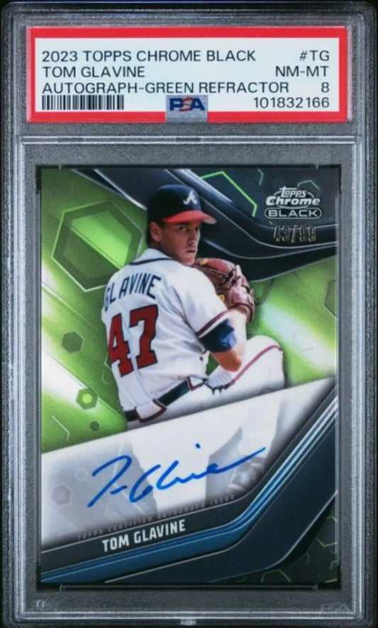 Tom Glavine autographed 2023 Topps Chrome Black Refractor Green Atlanta Braves card