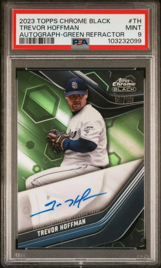 Graded Trevor Hoffman autographed baseball card from 2023 Topps Chrome Black Refractor San Diego Padres