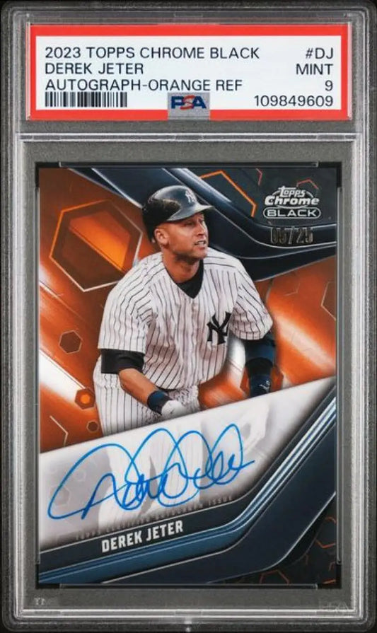 Derek Jeter autographed Topps Chrome Black Refractor baseball card, PSA 9 MINT Auto