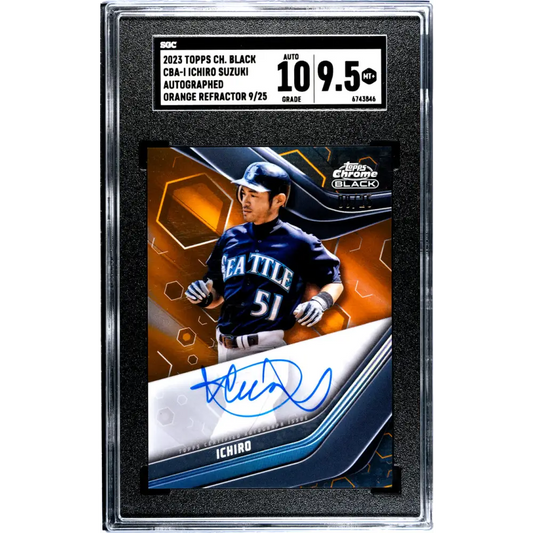 2023 Topps Chrome Black Refractor Orange #CBA-I Ichiro SGC 9.5 MINT+ Auto 9/25 Seattle Mariners Baseball Card