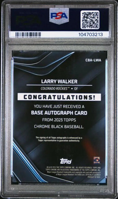 Graded Larry Walker 2023 Topps Chrome Black Refractor Orange baseball card PSA 9 MINT