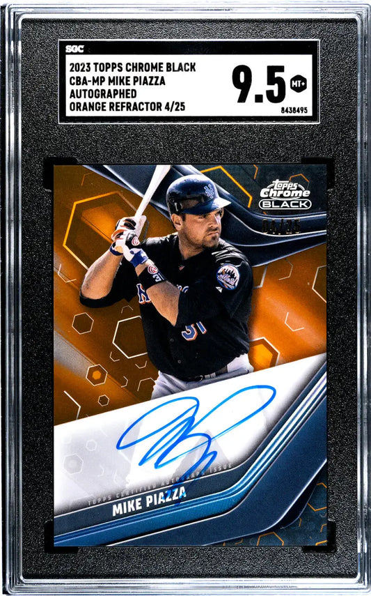 Mike Piazza 2023 Topps Chrome Black Refractor Orange autographed card SGC 9.5 Mint+