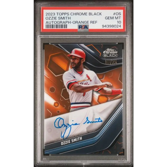2023 Topps Chrome Black Refractor Orange #CBA-OS Ozzie Smith PSA 10 GEM MINT Auto 6/25 St. Louis Cardinals Baseball Card