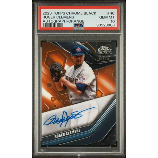 2023 Topps Chrome Black Refractor Orange #CBA-RC Roger Clemens PSA 10 GEM MINT Auto 15/25 Toronto Blue Jays Baseball Card